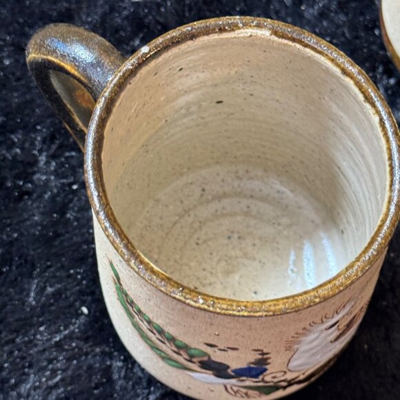 Mexican Tanola Pottery Cockatoo Mugs Beige & Brown Speckled Set Of 2 - Picture 4 of 8